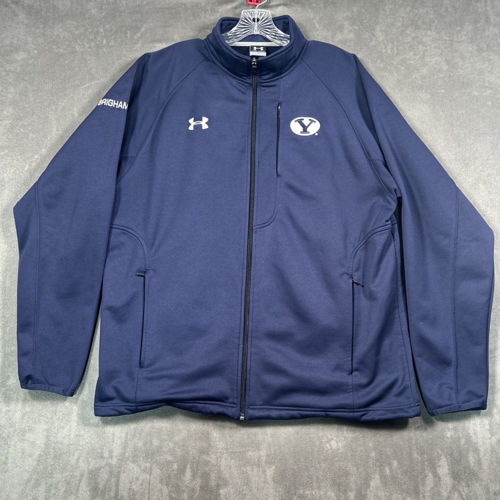 BYU Cougars Under Armour Mens L Full Zip Jacket Navy Blue Zip Pocket